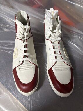 Gucci Interlocking GG White &amp; Red Leather High-Top Sneakers (US Mens 14)